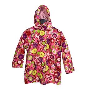 Hanna Andersson Puffer Coat Girls 130 (Size 7/8) Pink Floral Detachable Hood